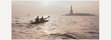 New Yorkers Eric Stiller and Tony Brown prepared to circumnavigate Australia by kayak, with daily workouts around the island of Manhattan. (This photo of mine originally published in Islands magazine.)